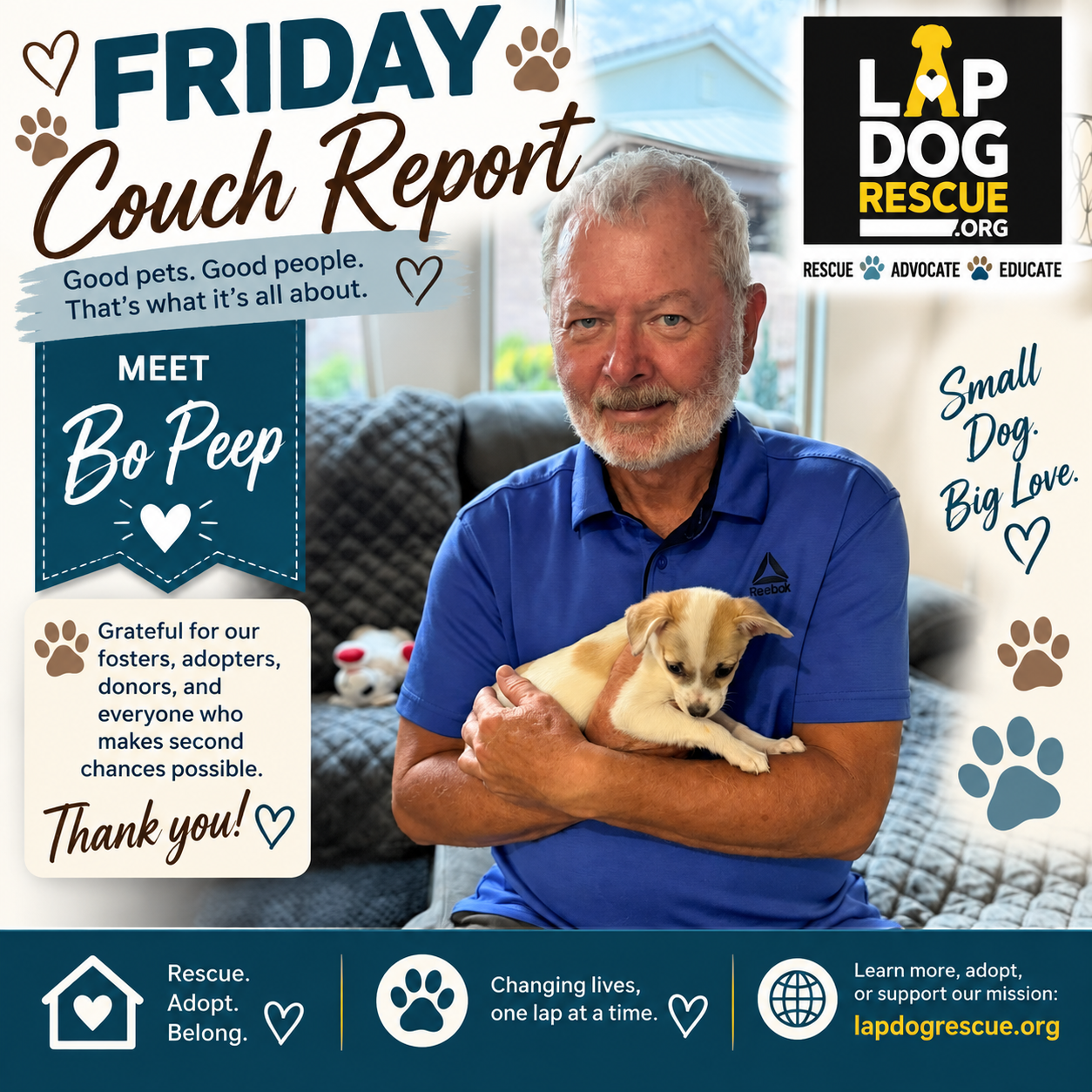 Friday Couch Report celebrating Bo Peep's adoption